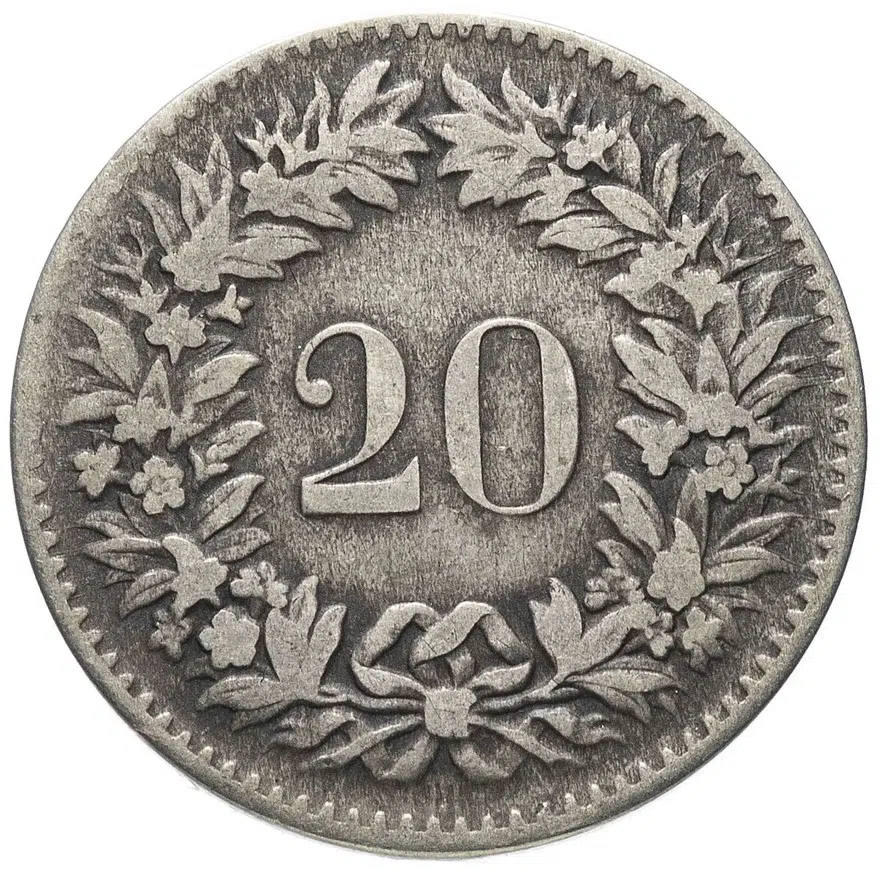 Швейцария 20 раппенов (rappen) 1850