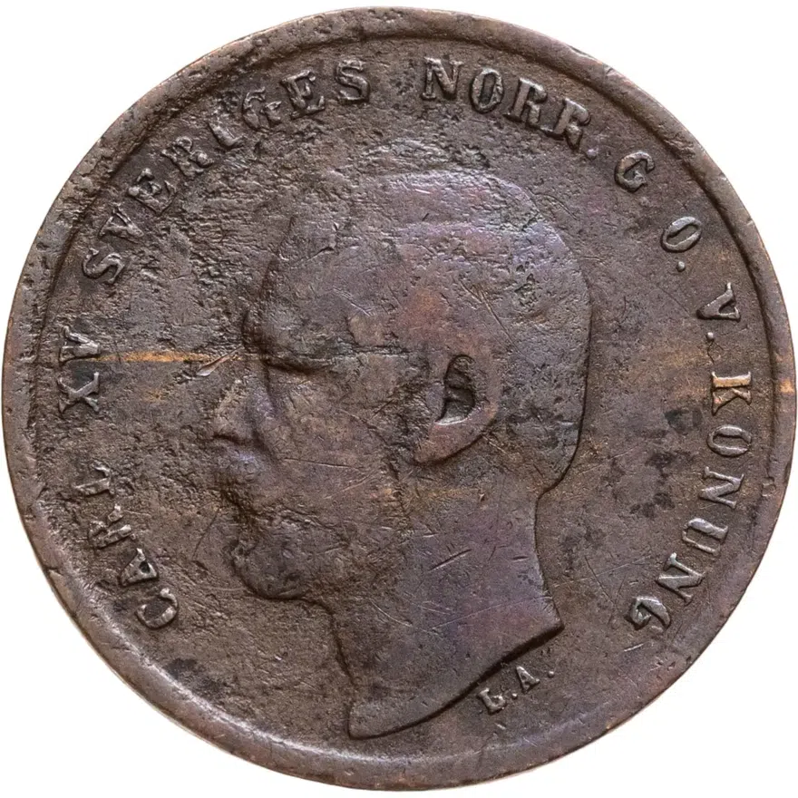 Швеция 1 эре (ore) 1864   Буквы L.A. под бюстом