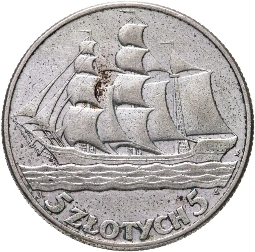 Польша 5 злотых (zlotych) 1936  15 лет морскому порту Гдыня