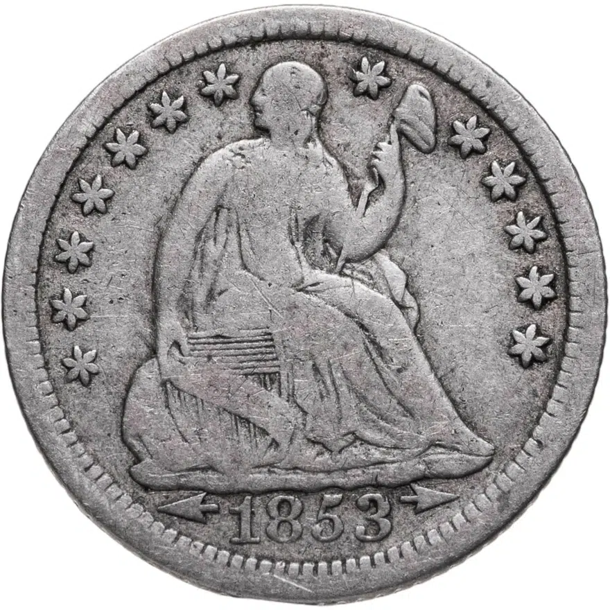 США 5 центов (1/2 дайма, half dime) 1853  Seated Liberty Half Dime Без отметки монетного двора, реверс