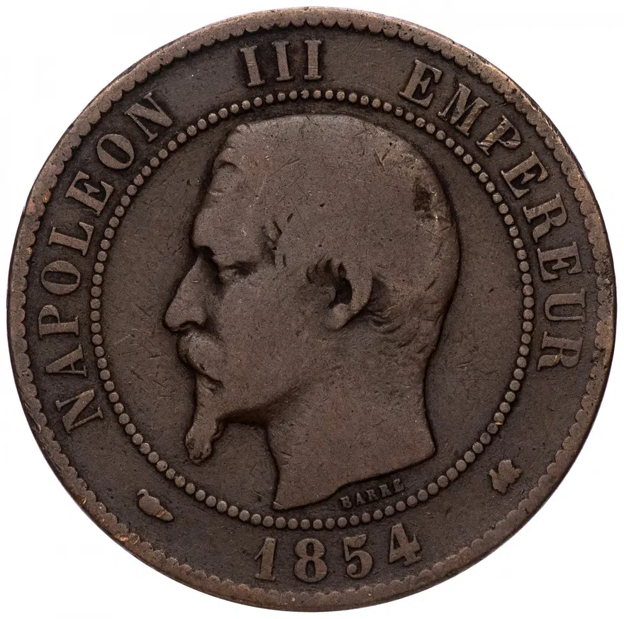 Франция 10 сантимов (centimes) 1854 K, реверс