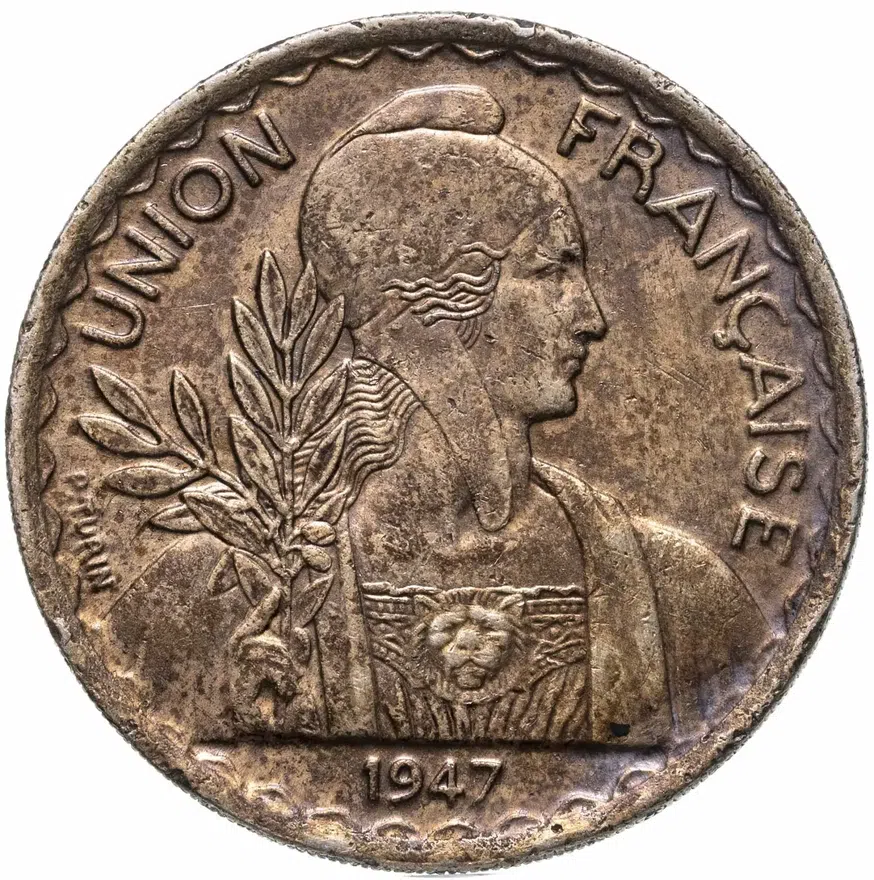 Французский Индокитай 1 пиастр (piastre) 1947   Ребристый гурт
