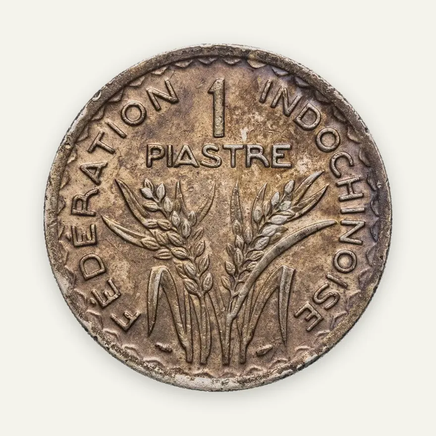 Французский Индокитай 1 пиастр (piastre) 1947   Ребристый гурт, реверс