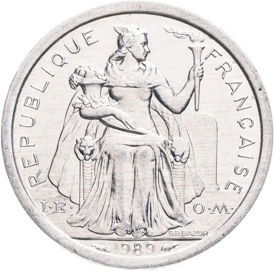 Французская Новая Каледония 1 франк (franc) 1989, реверс