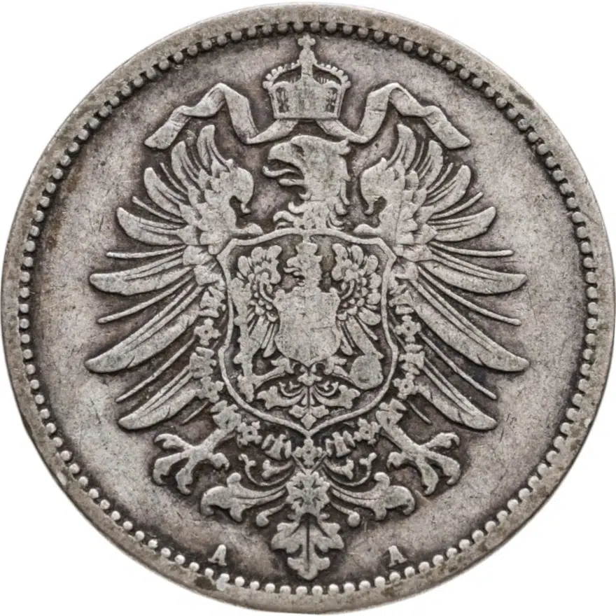 Германия 1 марка (mark) 1882 A  знак монетного двора: "A" - Берлин, реверс