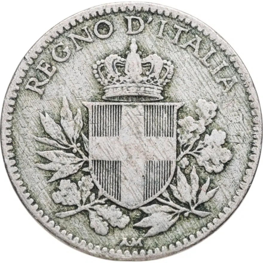 Италия 20 чентезимо (centesimi) 1919  Новый тип: Герб Гладкий гурт, реверс