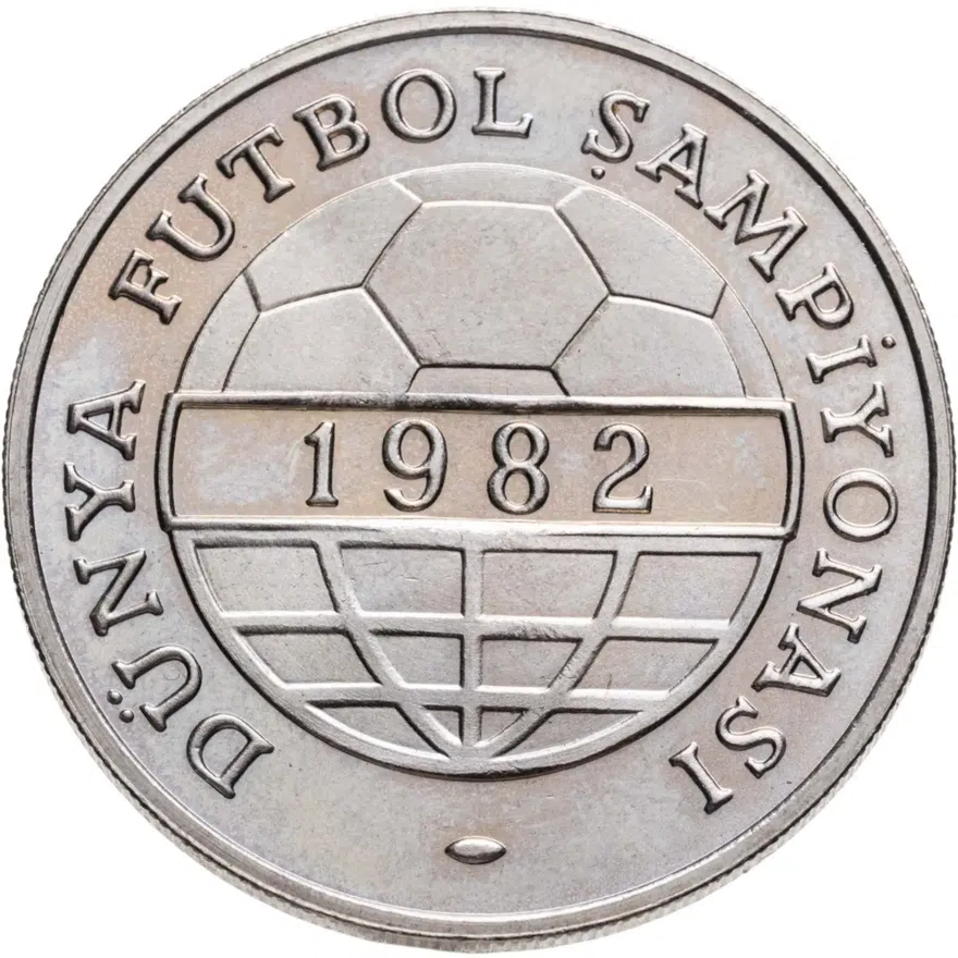 Турция 100 лир (lira) 1982  Чемпионат Мира по футболу 1982, реверс
