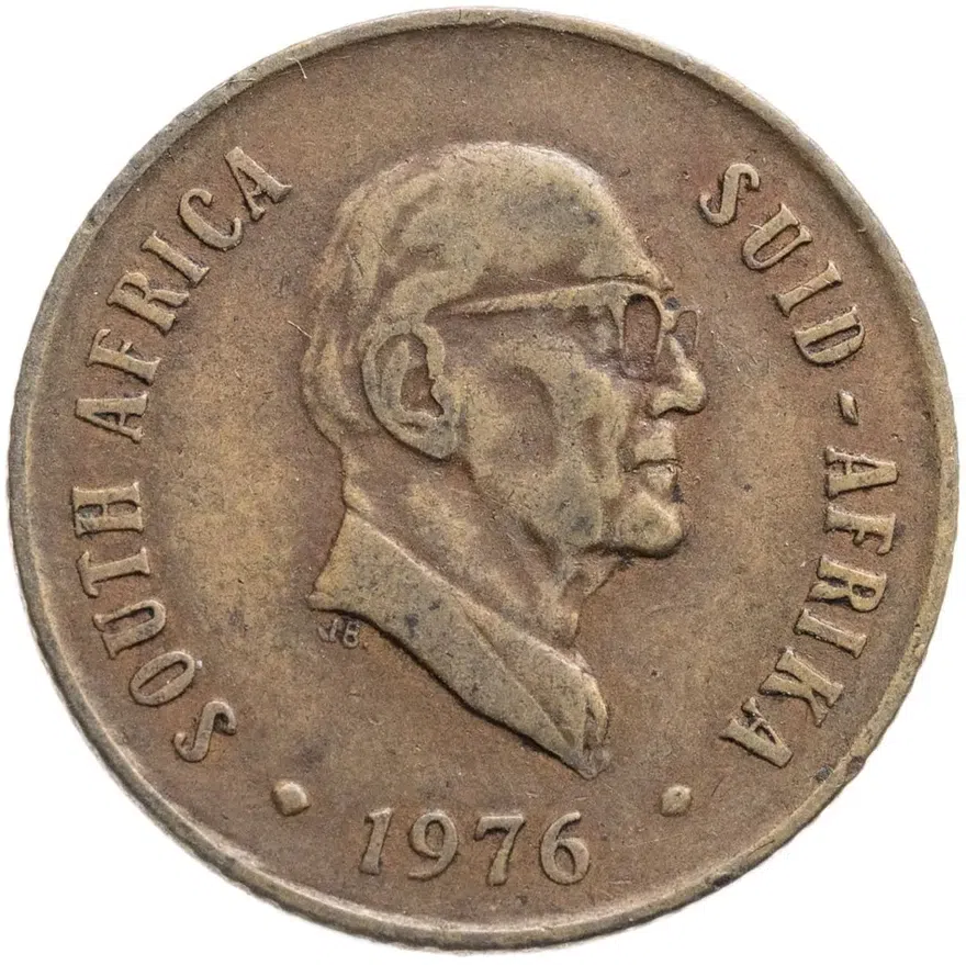 ЮАР 2 цента (cents) 1976  Окончание президентства Якобуса Йоханнеса Фуше