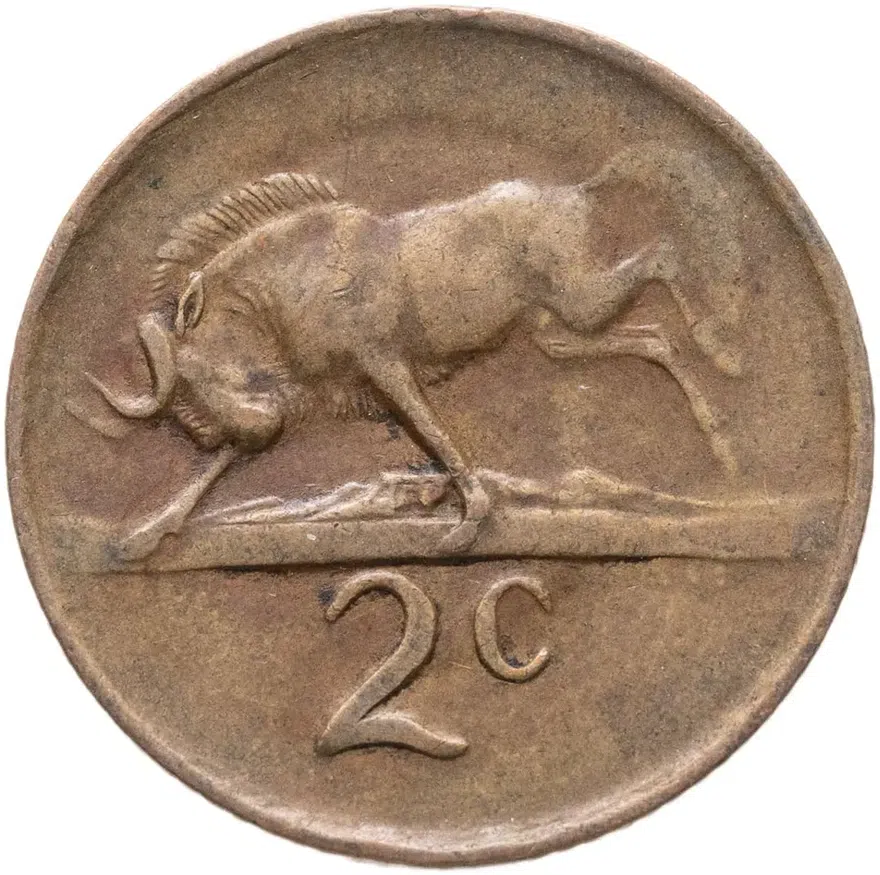 ЮАР 2 цента (cents) 1976  Окончание президентства Якобуса Йоханнеса Фуше, реверс