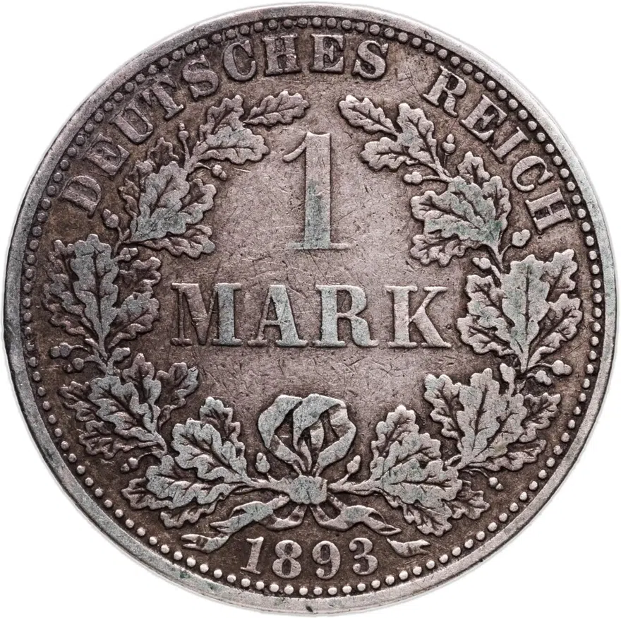Германия 1 марка (mark) 1893 A  знак монетного двора: "A" - Берлин, аверс