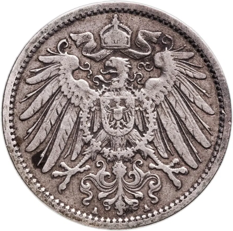 Германия 1 марка (mark) 1893 A  знак монетного двора: "A" - Берлин, реверс