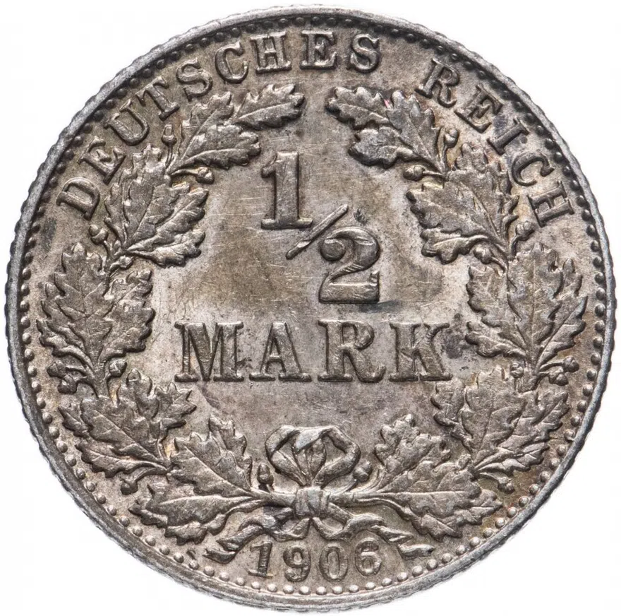 Германия 1/2 рейх марки 1906 D