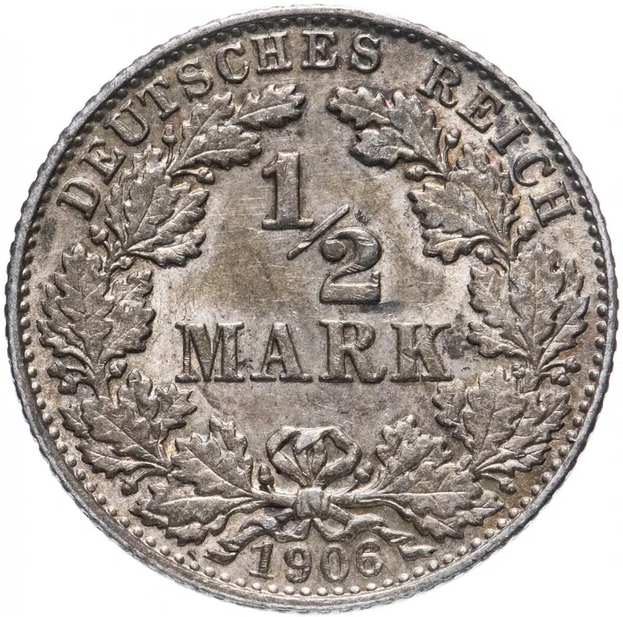 Германия 1/2 рейх марки 1906 D, реверс