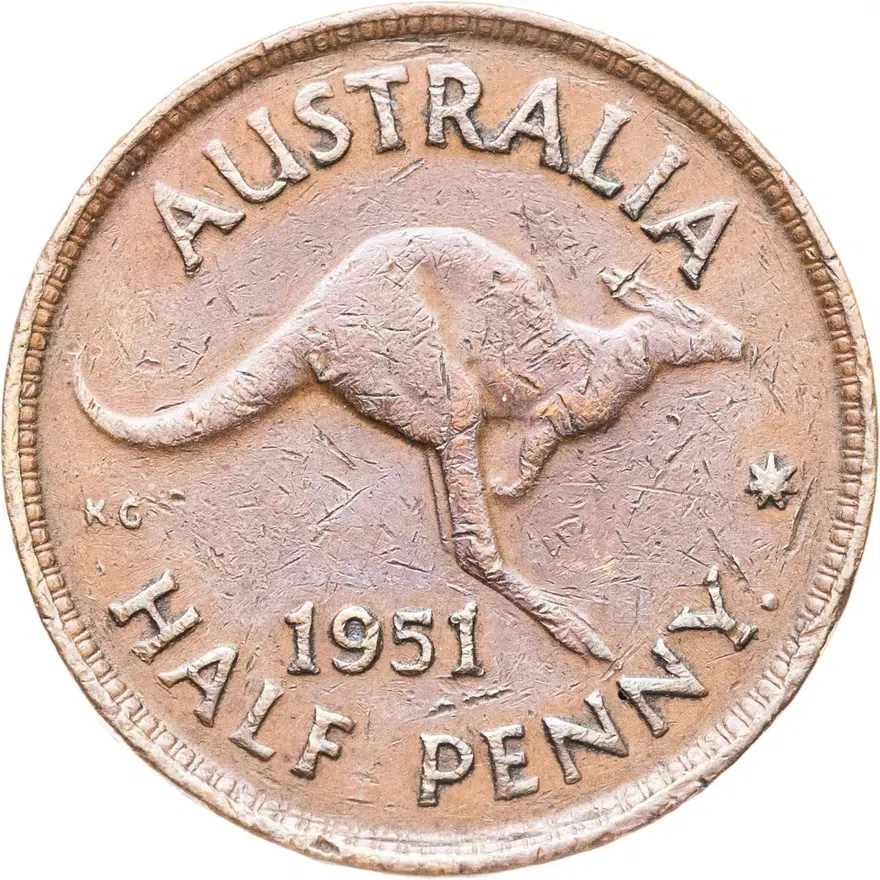 Австралия 1/2 пенни (penny) 1951   Точка после "PENNY", реверс