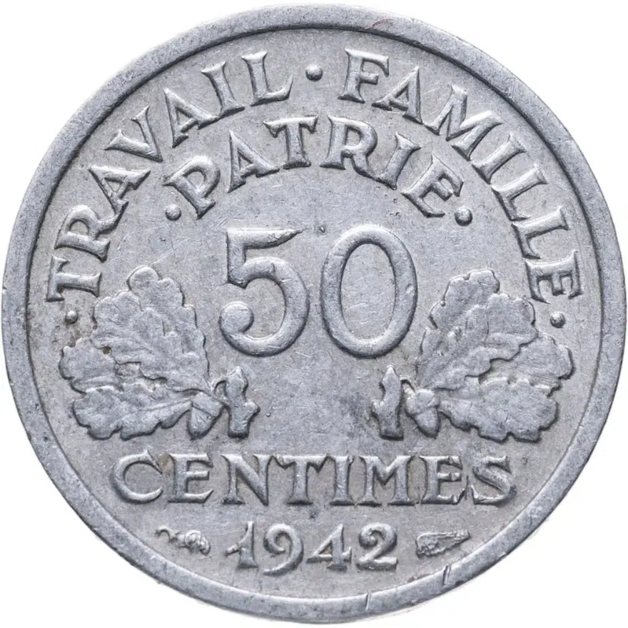 Франция 50 сантимов (centimes) 1942, реверс
