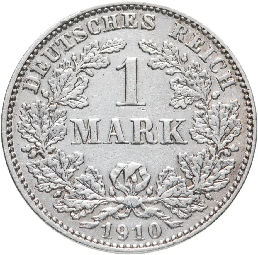 Германия 1 марка (mark) 1910 E  знак монетного двора: "E" - Мульденхюттен, аверс