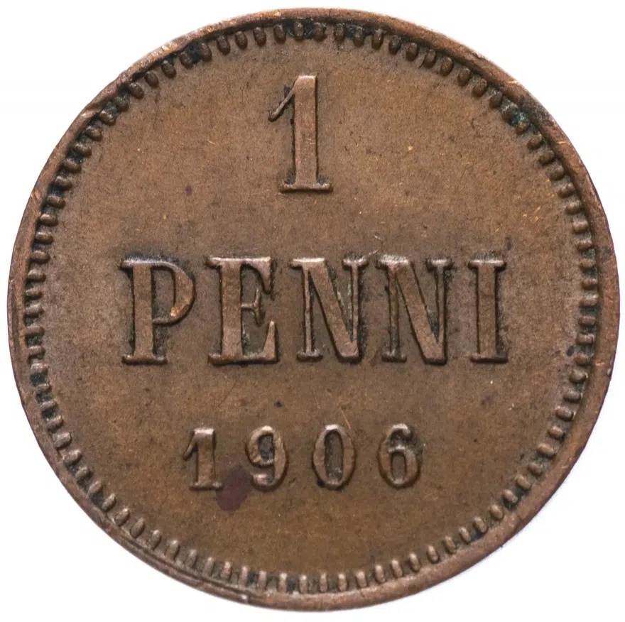 Финляндия 1 пенни (penny) 1906  монета для Финляндии, аверс
