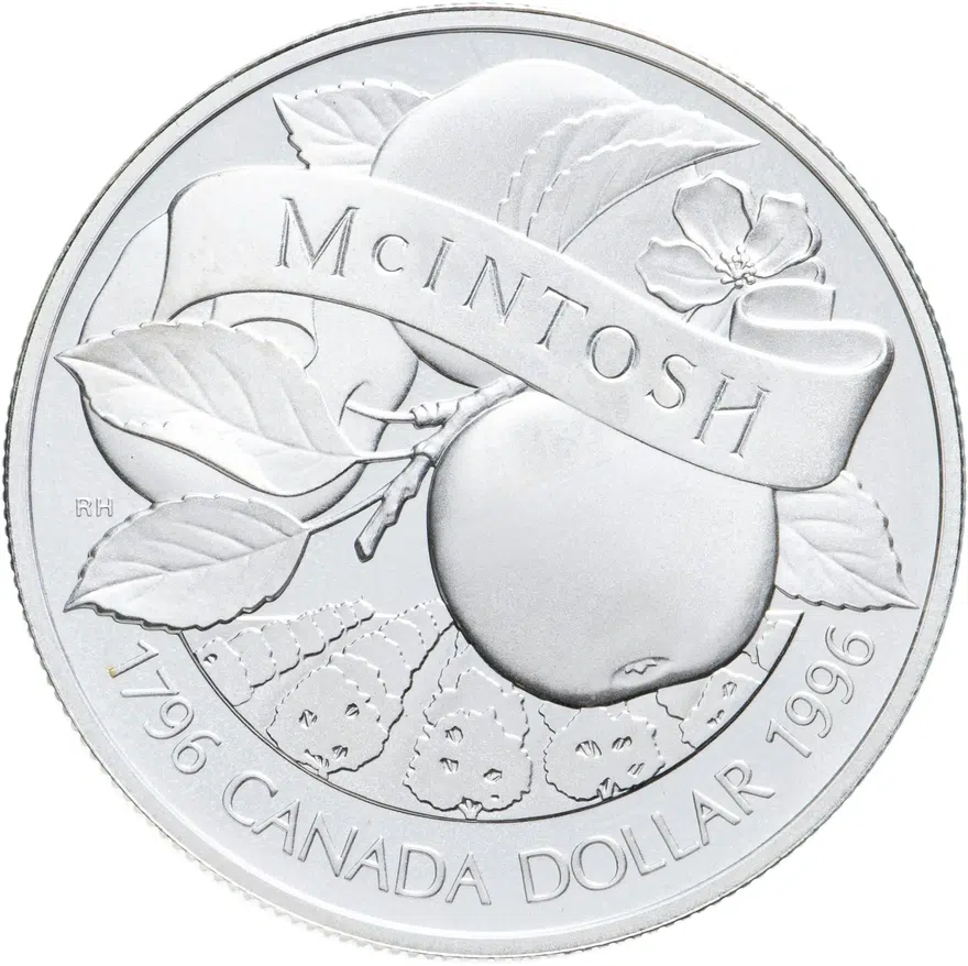 Канада 1 доллар (dollar) 1996  Яблоки Мекинтош, аверс
