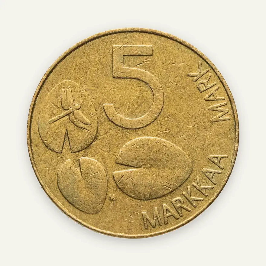Финляндия 5 марок (markkaa) 1993 M  новый тип (тюлень), реверс