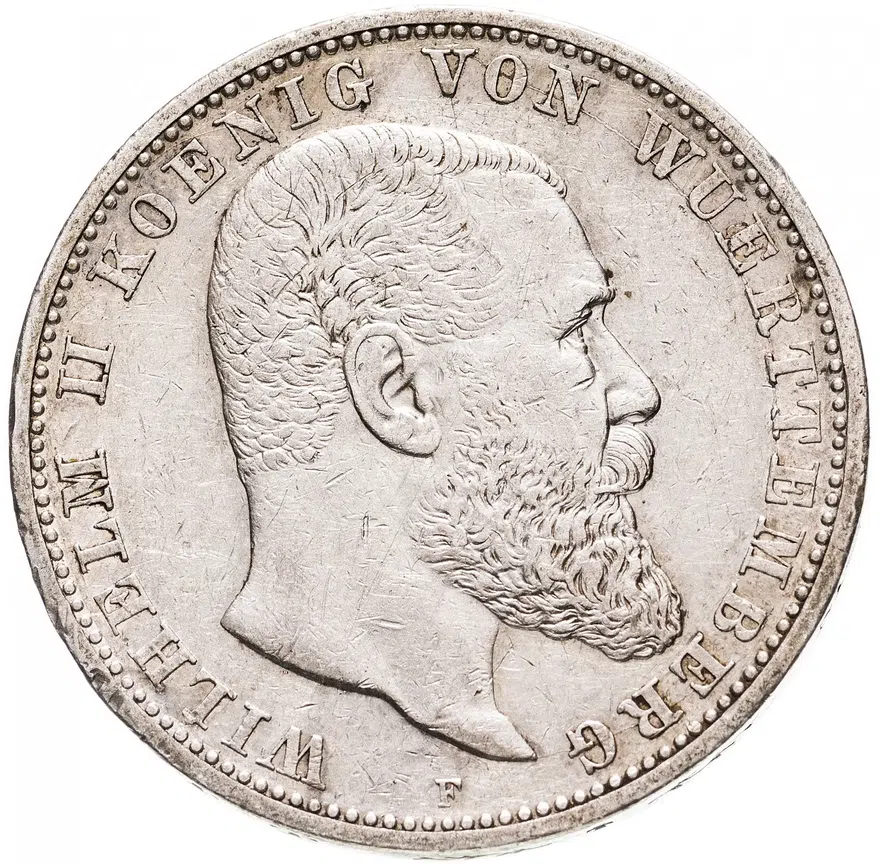 Германская Империя, Вюртемберг 5 марок 1908 F