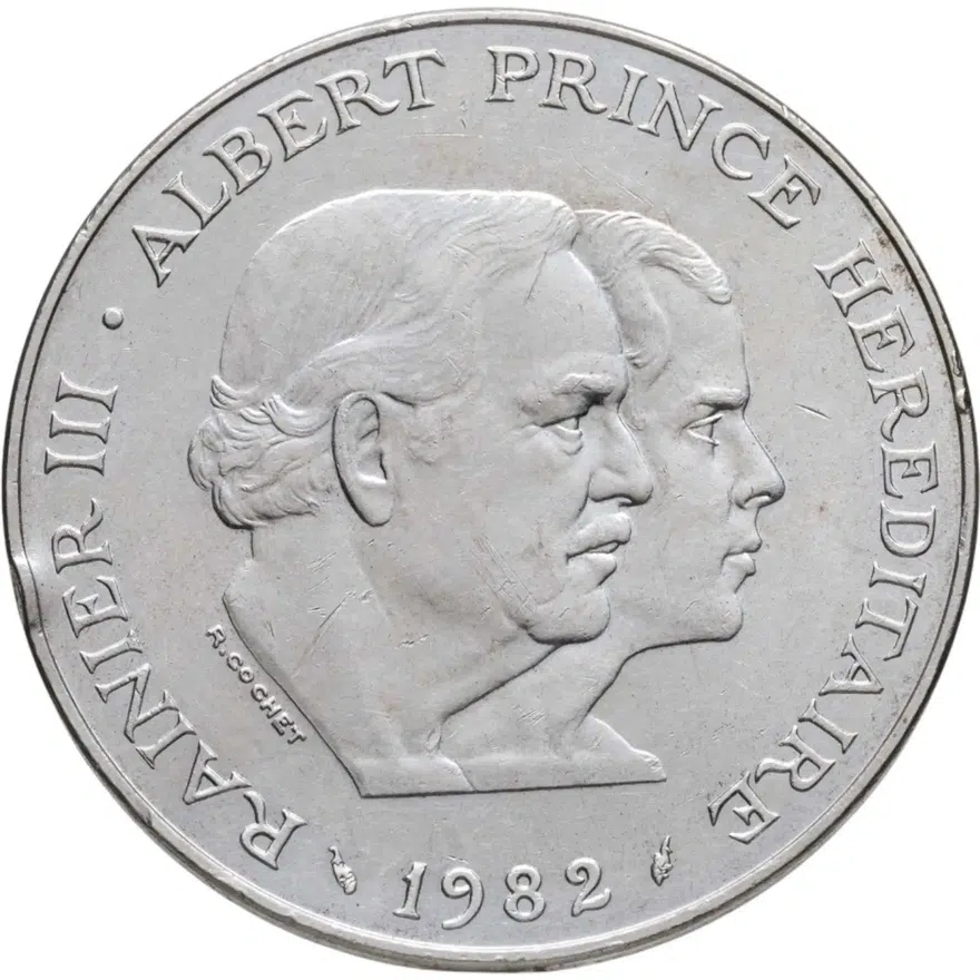 Монако 100 франков (francs) 1982   "Наследник престола Принц Альберт", реверс