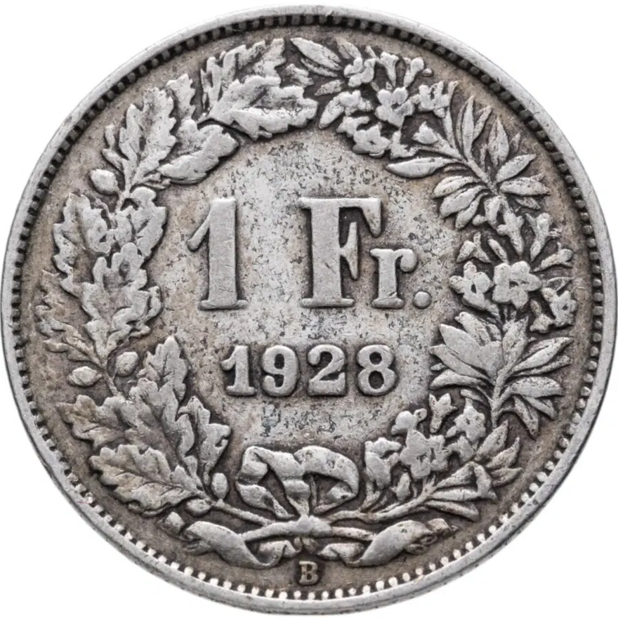 Швейцария 1 франк (franc) 1928, аверс