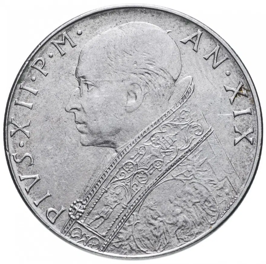 Ватикан 100 лир (lire) 1957, реверс