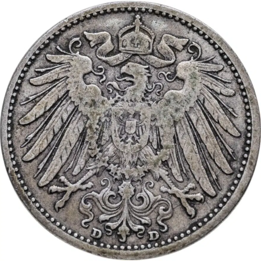 Германия 1 марка (mark) 1900 D  знак монетного двора: "D" - Мюнхен, реверс