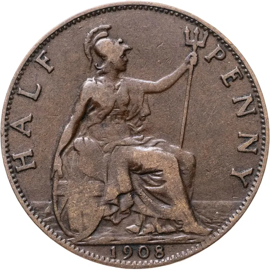Великобритания 1/2 пенни (penny) 1908, реверс