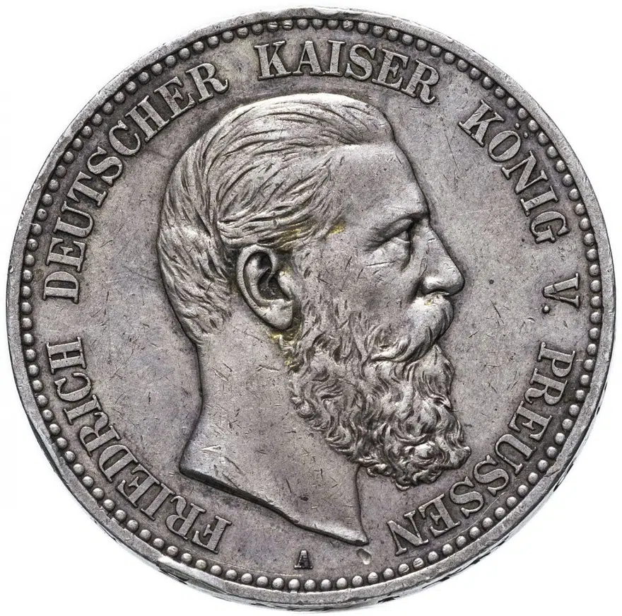 Германия (Пруссия) 5 марок 1888 A, император Фридрих III, аверс