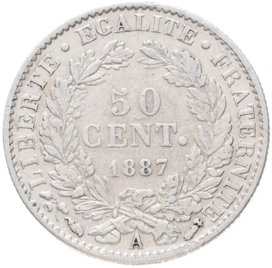 Франция 50 сантимов (centimes) 1887, реверс