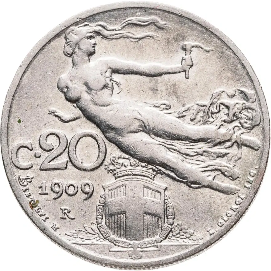 Италия 20 чентезимо (centesimi) 1909, реверс