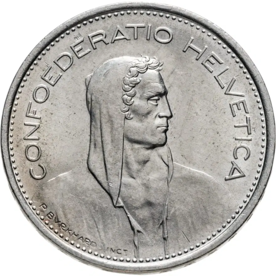 Швейцария 5 франков (francs) 1968 B