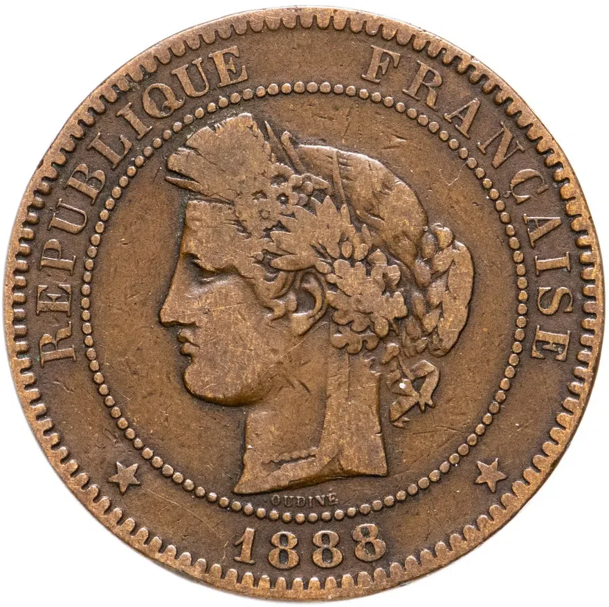 Франция 10 сантимов (centimes) 1888, реверс
