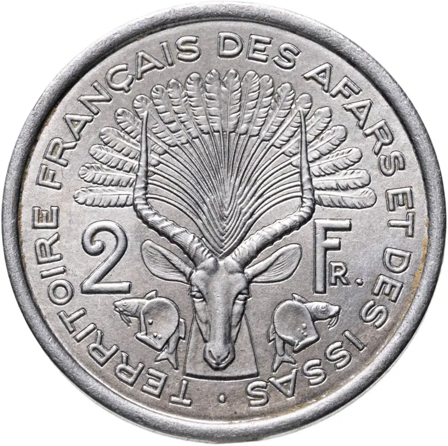 Французские афар и исса 2 франка (francs) 1975, реверс