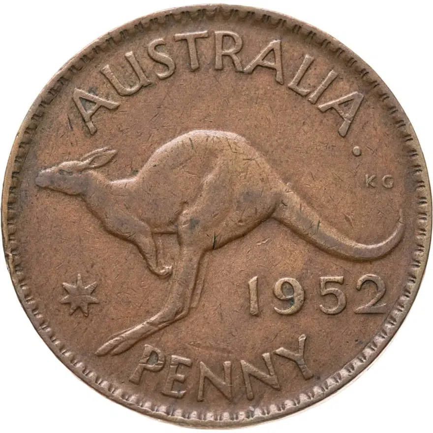 Австралия 1 пенни (penny) 1952   Точка после "AUSTRALIA" (МД Перта), аверс