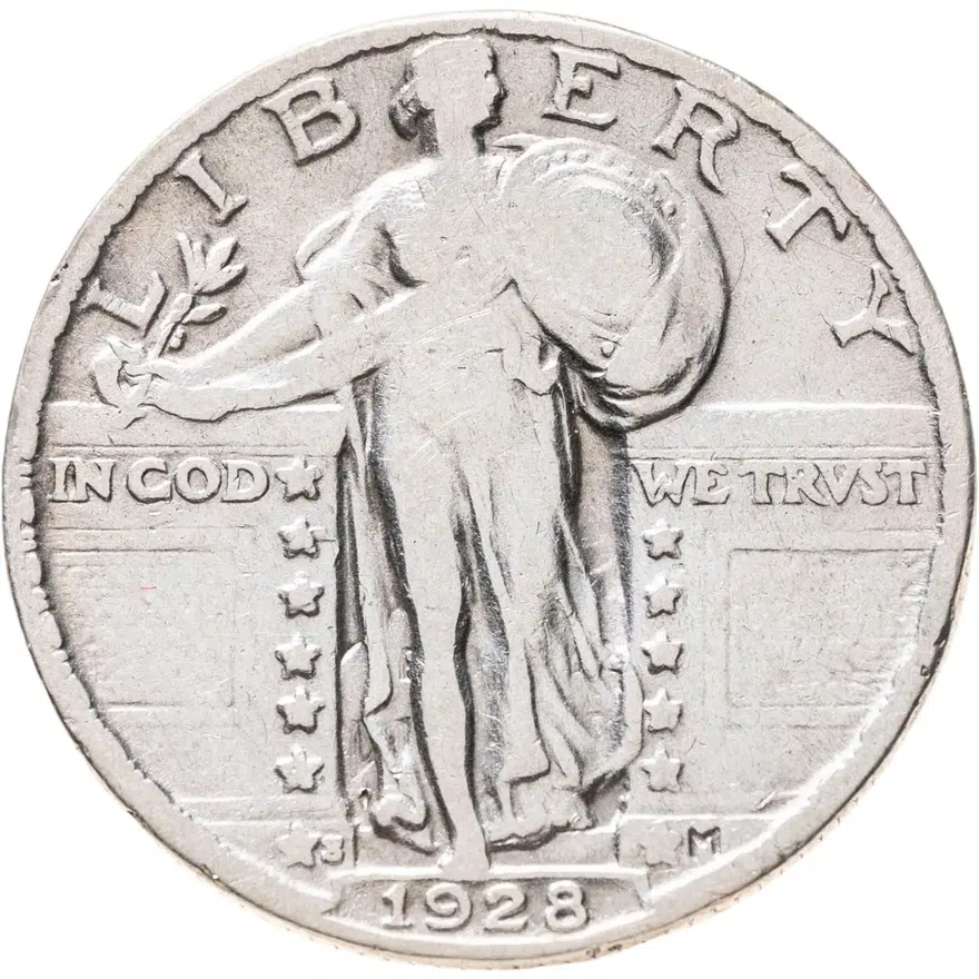 США 25 центов (квотер, 1/4 доллара, quarter dollar) 1928 Standing Liberty Quarter знак монетного двора: "S" - Сан-Франциско, реверс