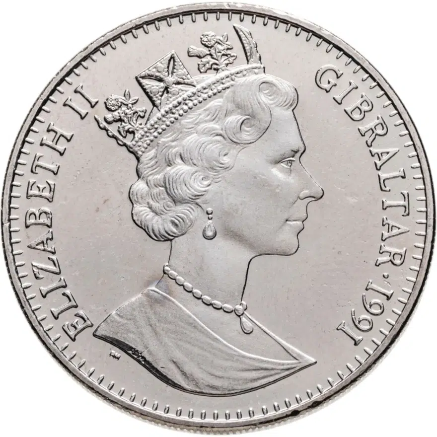 Гибралтар 1 крона (crown) 1991  XXV Летние Олимпийские игры, Барселона 1992 - Борьба, реверс