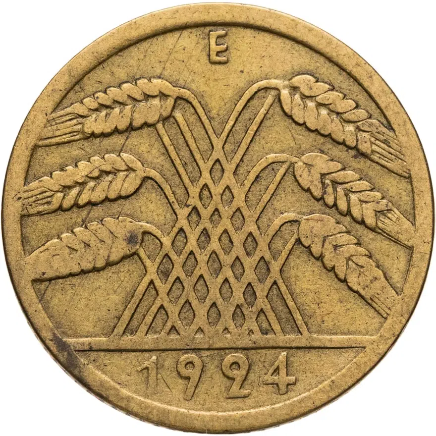 Германия 10 пфеннигов (рентенпфеннигов, rentenpfennig) 1924 E