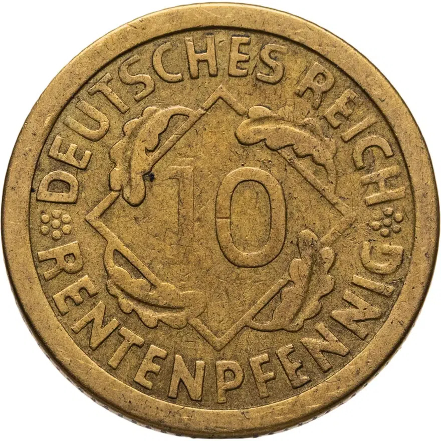Германия 10 пфеннигов (рентенпфеннигов, rentenpfennig) 1924 E, реверс