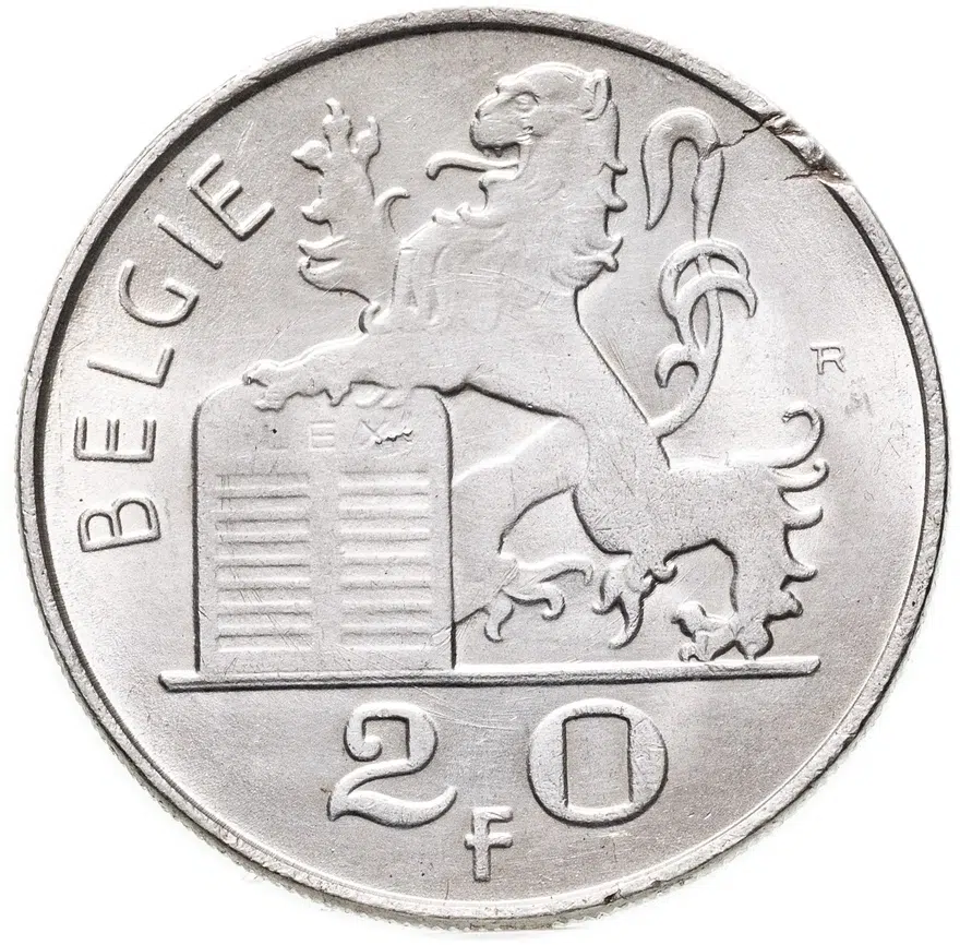 Бельгия 20 франков (francs) 1949 Надпись на голландском - 'BELGIE', аверс