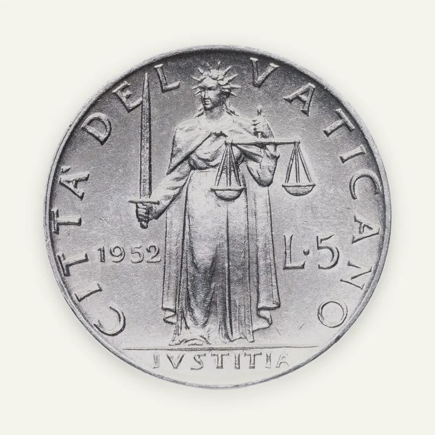 Ватикан 5 лир (lire) 1952, реверс