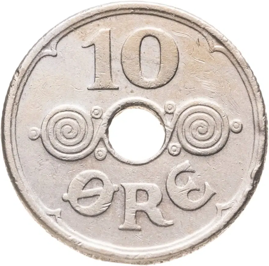Дания 10 эре (ore) 1937, реверс