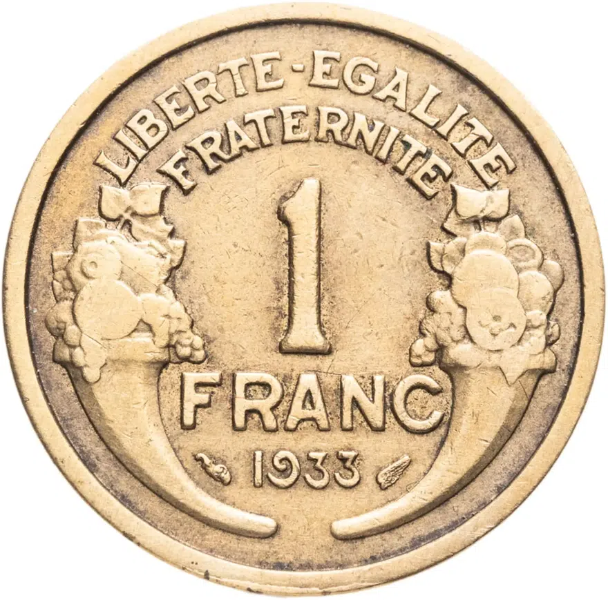 Франция 1 франк (franc) 1933, аверс