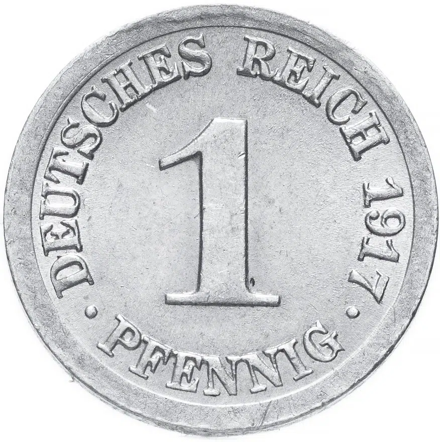 Германия 1 пфенниг (pfennig) 1917 J, реверс