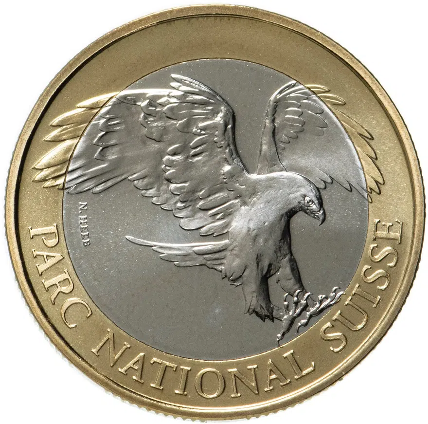 Швейцария 10 франков (francs) 2008  Швейцарский национальный парк - золотой орел
