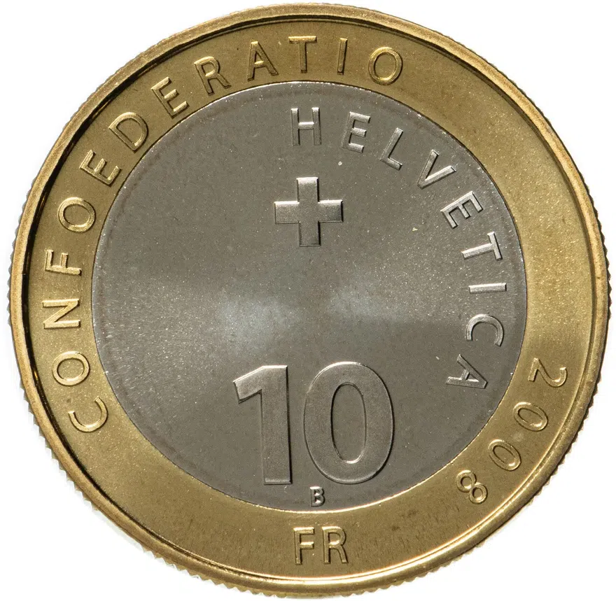 Швейцария 10 франков (francs) 2008  Швейцарский национальный парк - золотой орел, реверс