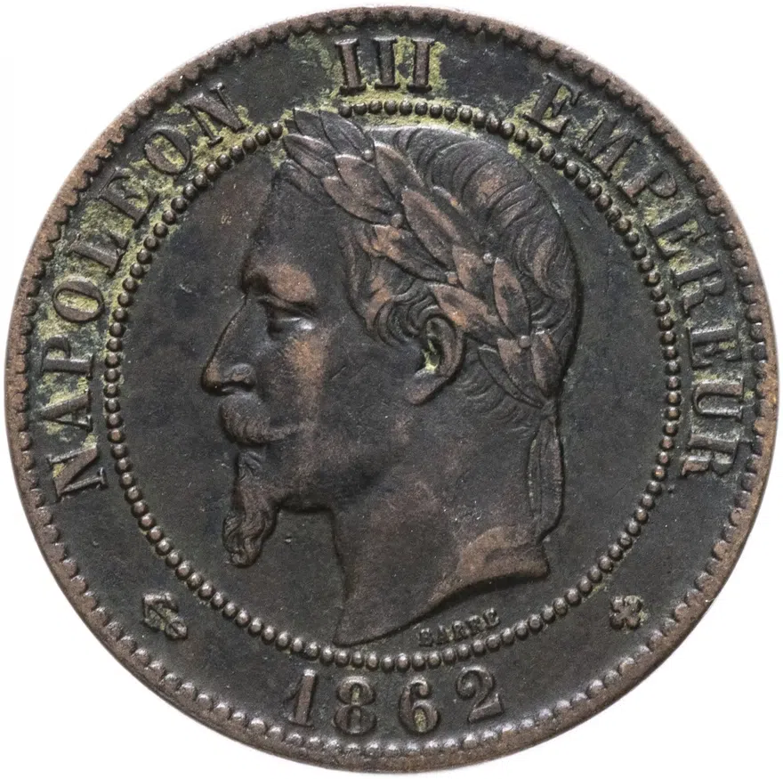 Франция 10 сантимов (centimes) 1862 "BB", аверс