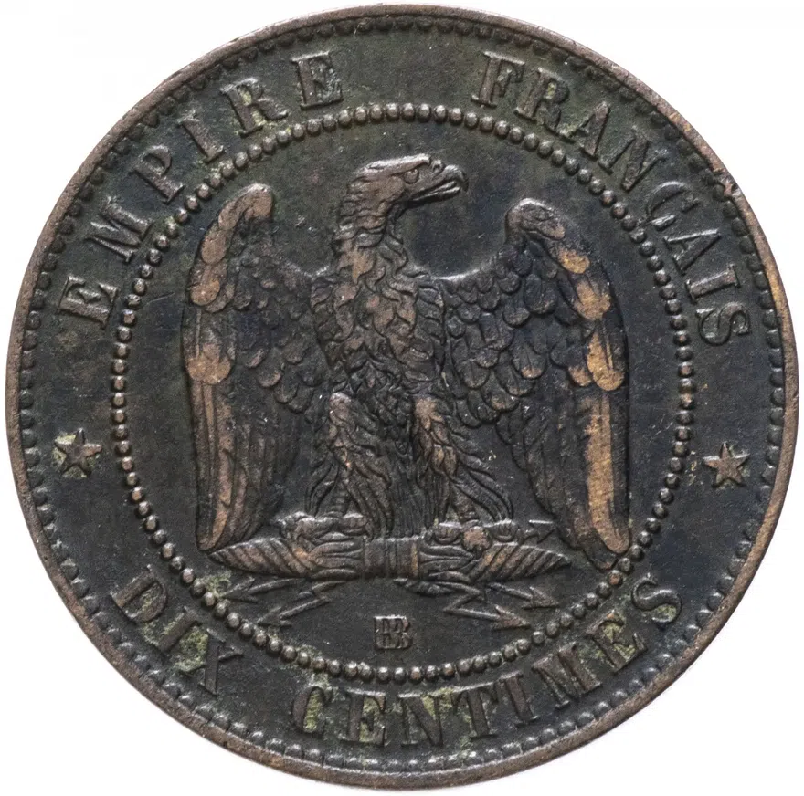 Франция 10 сантимов (centimes) 1862 "BB", реверс
