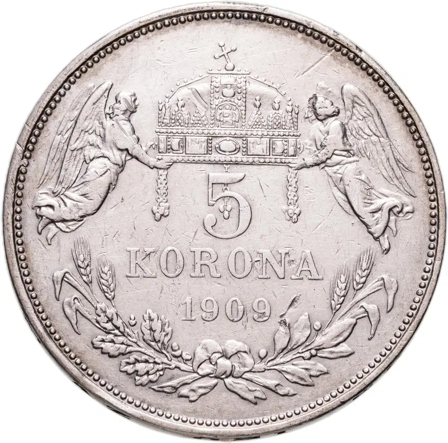 Венгрия 5 крон (corona) 1909   Без надписи U.P., реверс